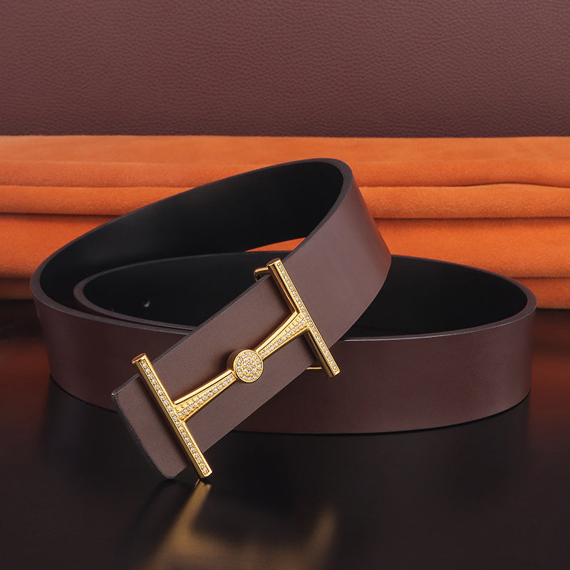 Men's Leather Smooth Buckle Simple Youth Belt GO Buy