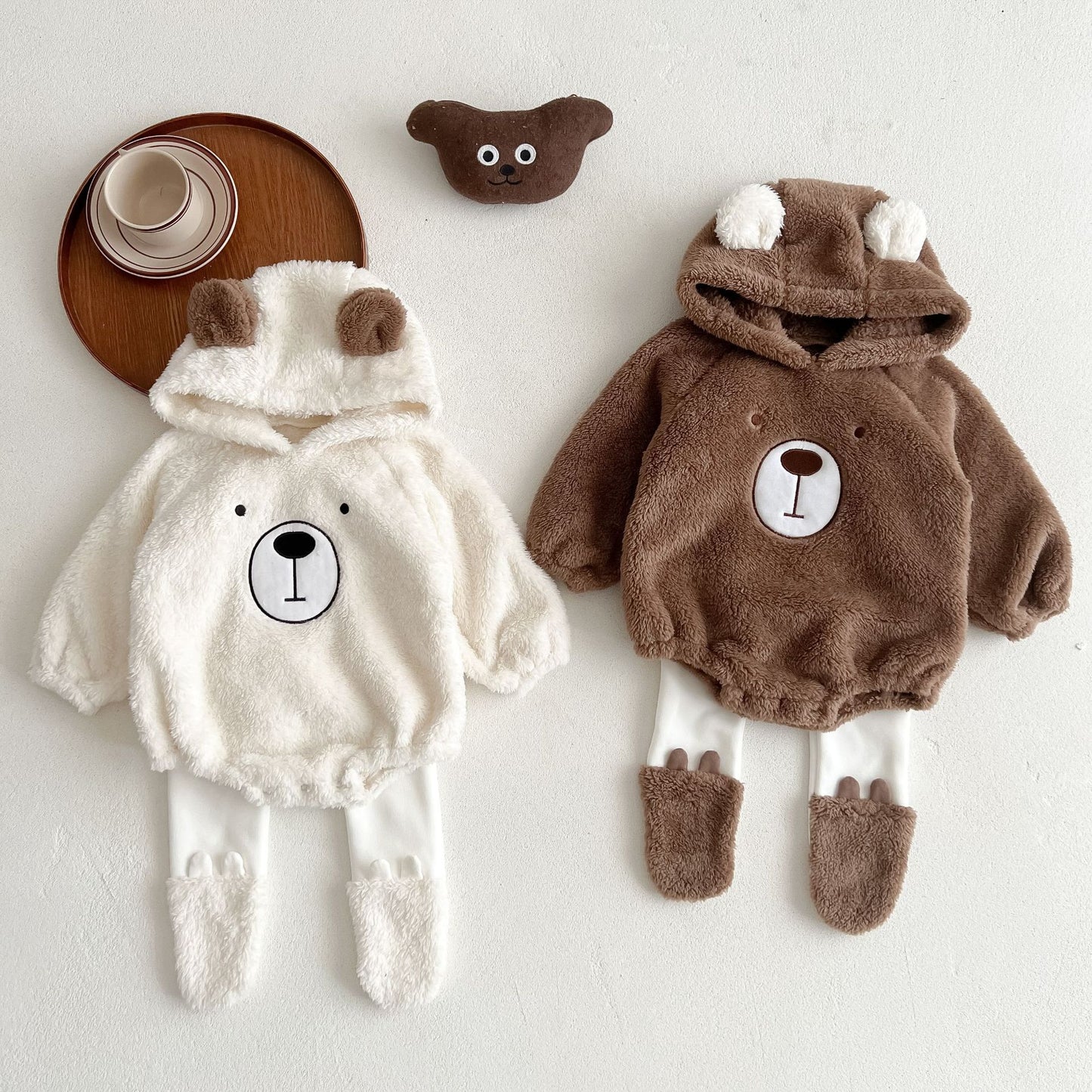 Ins Baby Hooded Bear Plush Romper For Warmth GO buy