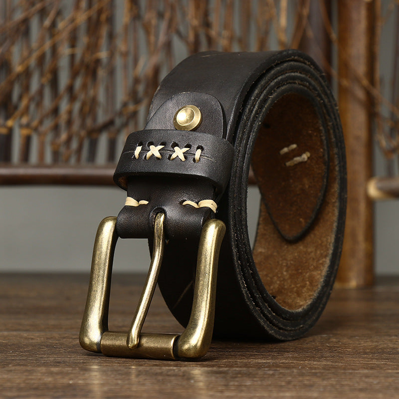 Washed-out Vintage First Layer Cow Leather Pin Buckle Jeans Belt GO Buy