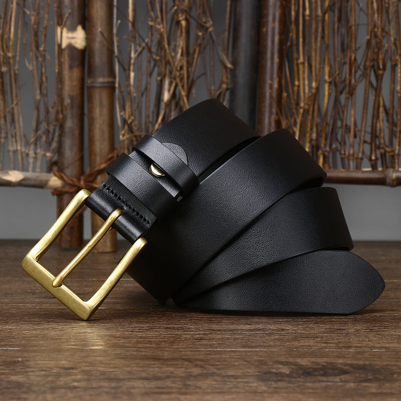 Men's Leather Pin Buckle First Layer Cowhide Simple Glossy Casual Pants Belt GO Buy