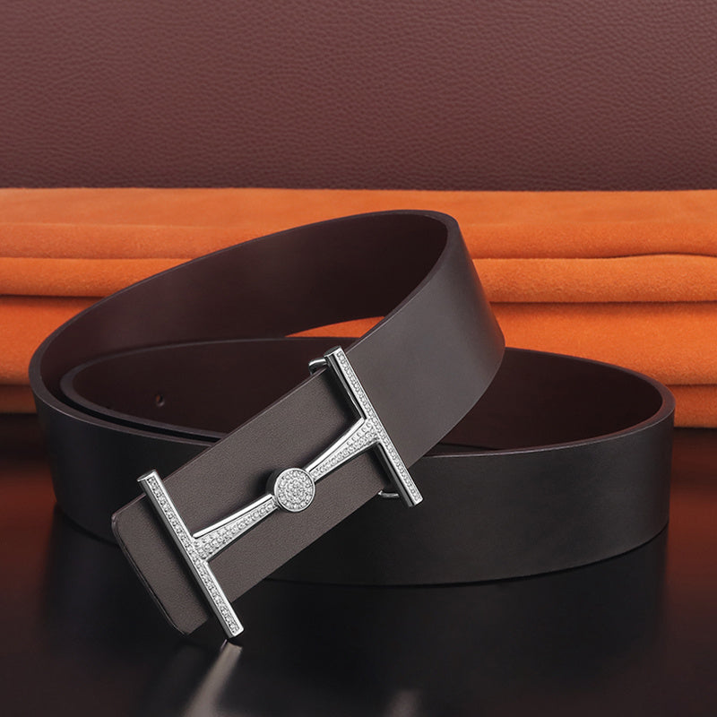 Men's Leather Smooth Buckle Simple Youth Belt GO Buy