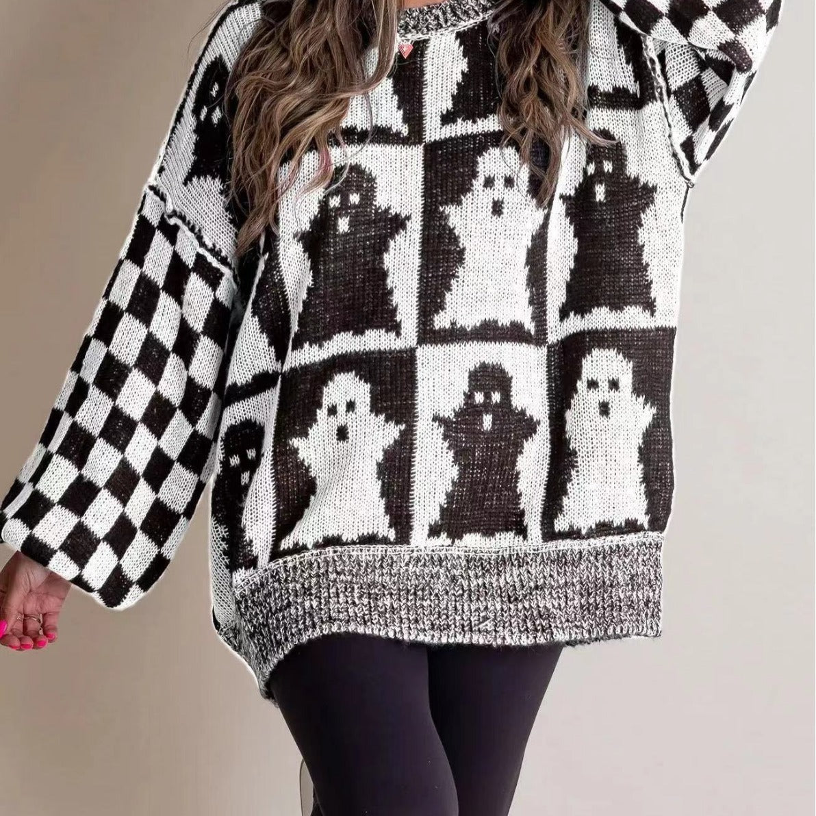 Halloween Cartoon Pumpkin Ghost Sweater Winter Loose Pullover Knitted Top Fashion Women's Clothing GO buy