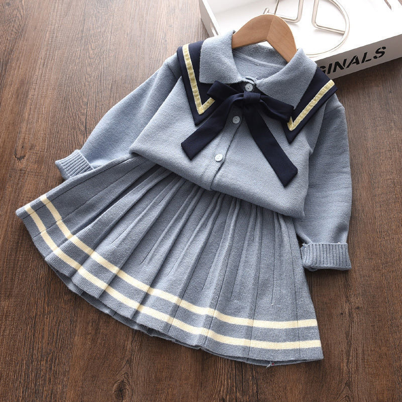 Western Style Girl Knitted Cardigan Sweater Skirt Two-piece Suit GO buy