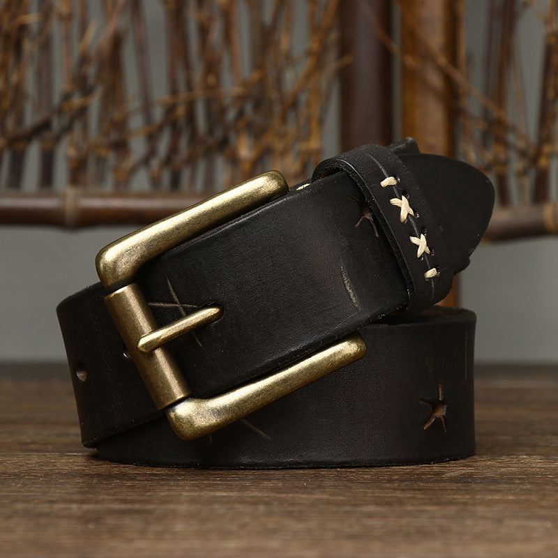 Washed-out Vintage First Layer Cow Leather Pin Buckle Jeans Belt GO Buy