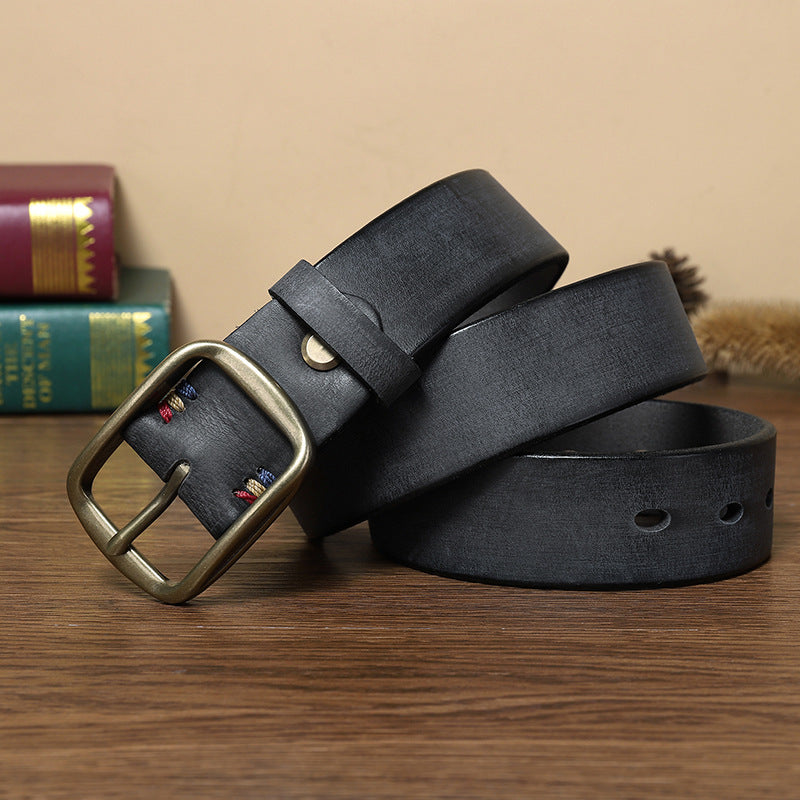 Thick Pure Copper Pin Buckle Male Genuine Cattlehide Leather Surface Retro Belt GO Buy