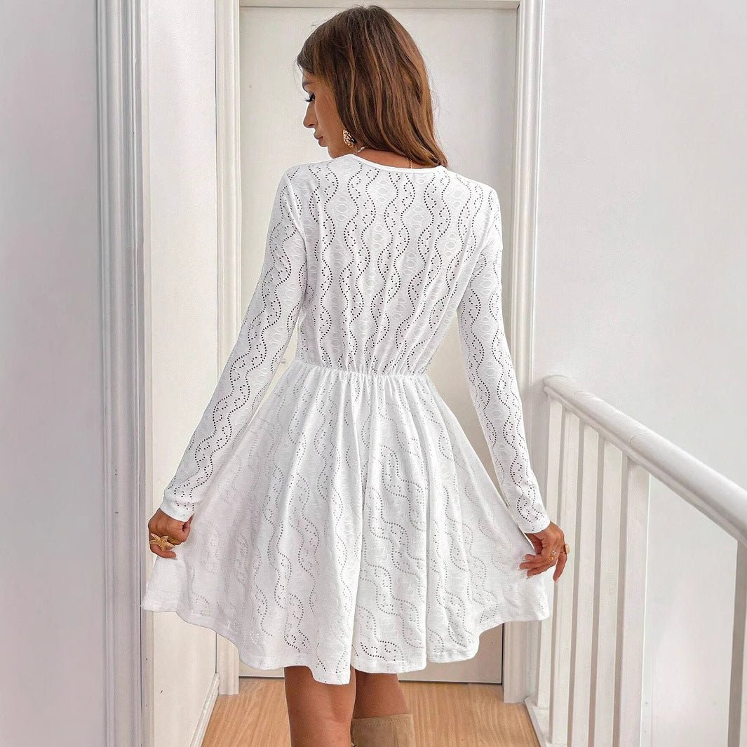 Elegant Women's Solid Color Lace Patchwork Mini Holiday Dress - Gobuy Fashion