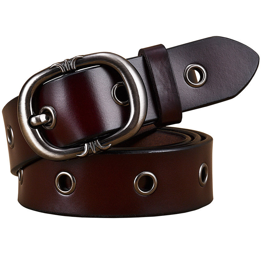 Ladies Belt Leather Belt Fashion Two-layer Cowhide Alloy Pin Buckle Belt GO Buy
