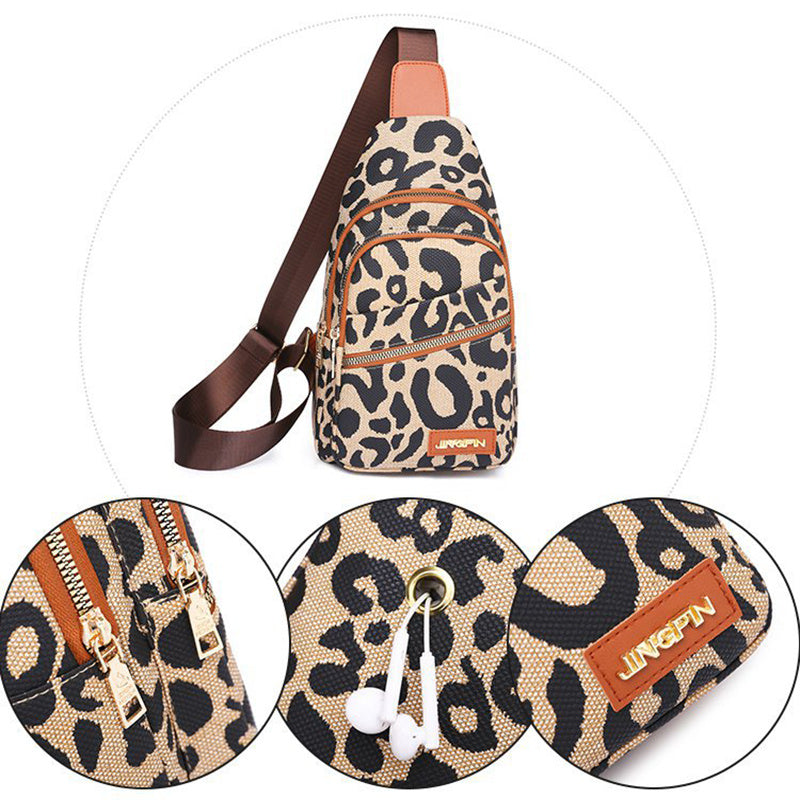 Leopard Print Sling Chest Bag With Headphone Jack Crossbody Backpack Shoulder Bag Women GO Buy