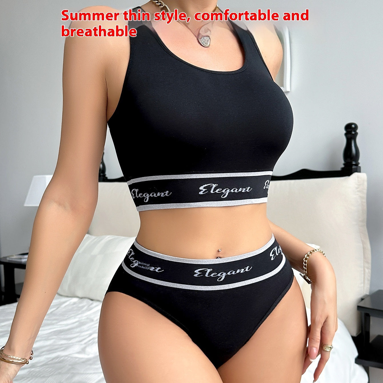 Cross-border Underwear Suit Push Up Breast Holding Top Support Full Cup Sport Letters Bra GO buy