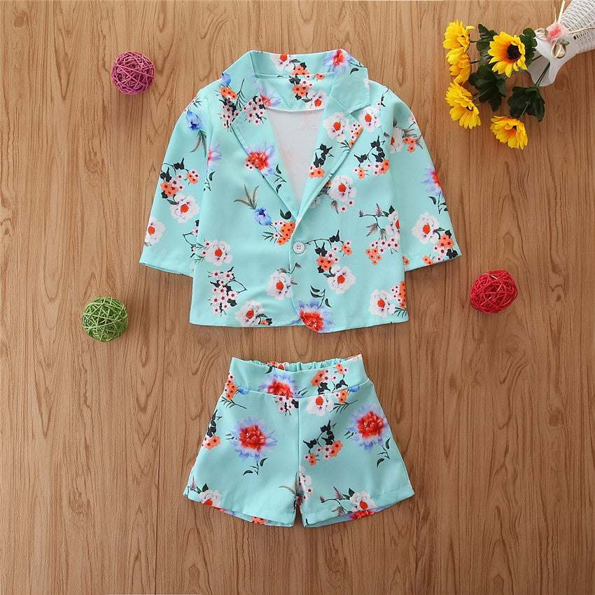 Girls Spring Western Style Suit Flower Suit Jacket And Shorts GO buy