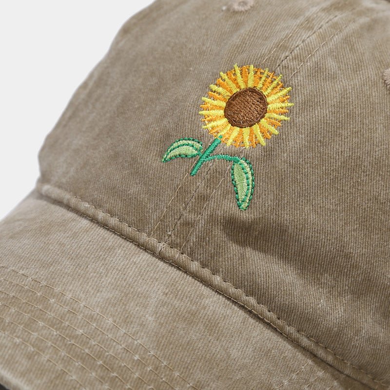 Washed - out Vintage SUNFLOWER Embroidered Peaked Cap Outdoor Travel - Gobuy Fashion