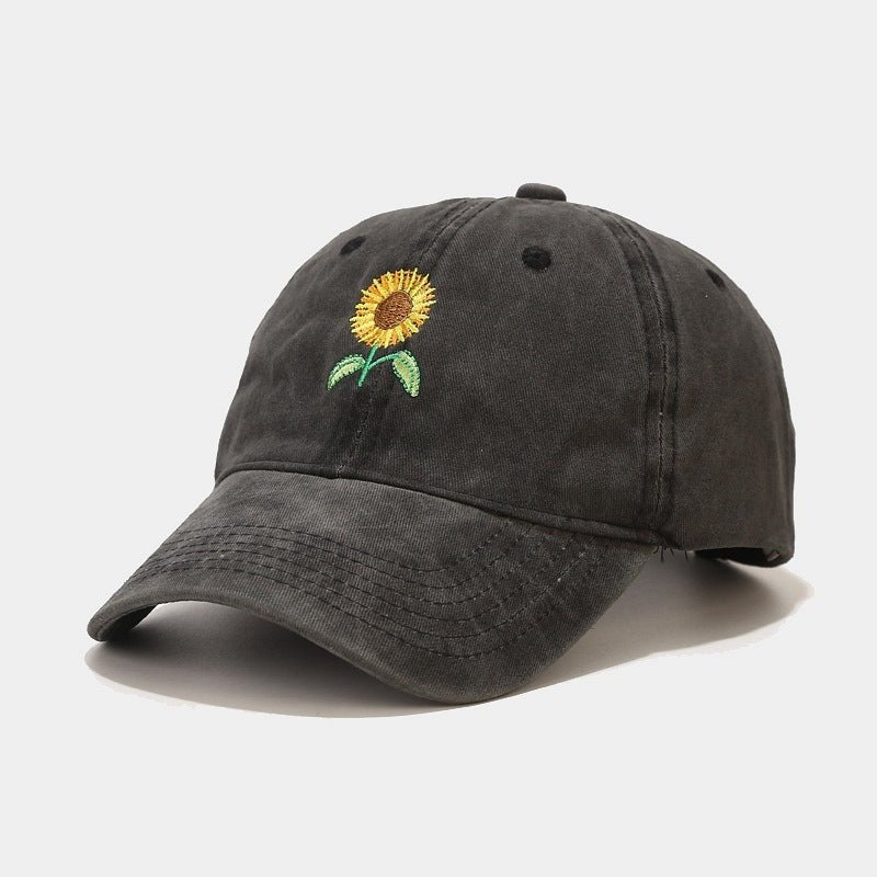 Washed - out Vintage SUNFLOWER Embroidered Peaked Cap Outdoor Travel - Gobuy Fashion