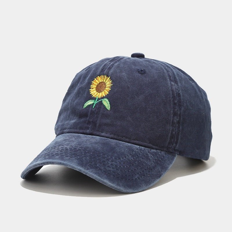 Washed - out Vintage SUNFLOWER Embroidered Peaked Cap Outdoor Travel - Gobuy Fashion