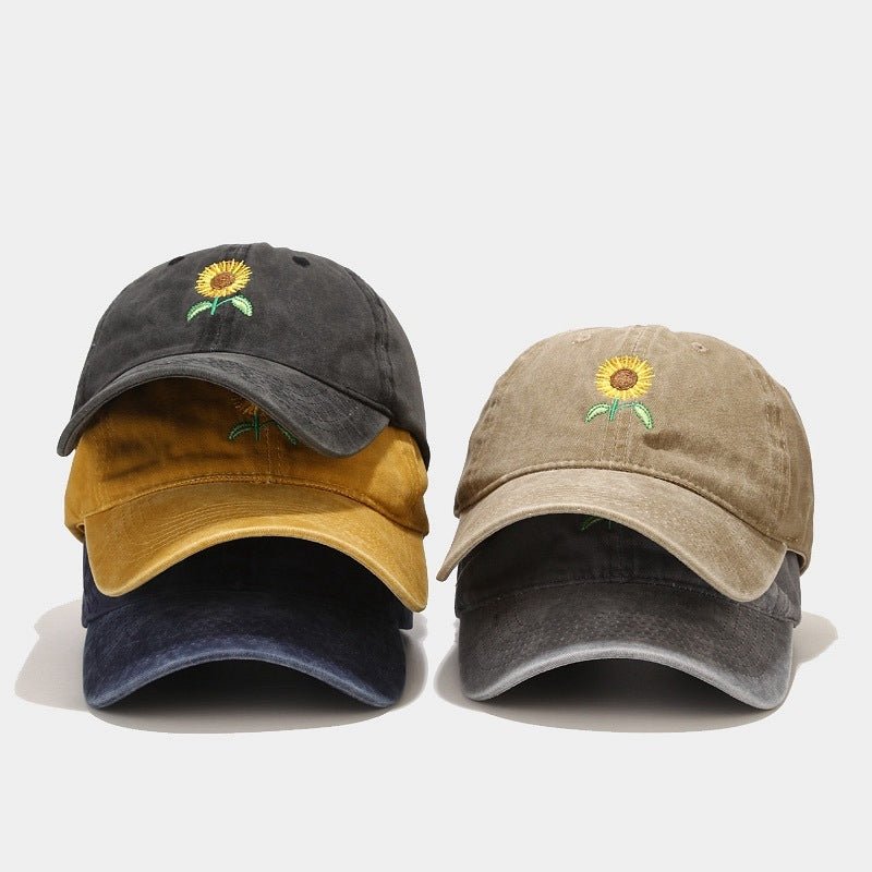 Washed - out Vintage SUNFLOWER Embroidered Peaked Cap Outdoor Travel - Gobuy Fashion