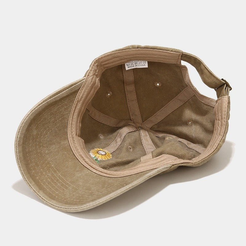 Washed - out Vintage SUNFLOWER Embroidered Peaked Cap Outdoor Travel - Gobuy Fashion