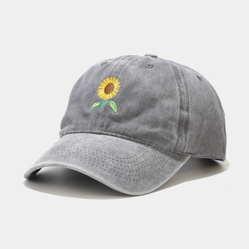 Washed - out Vintage SUNFLOWER Embroidered Peaked Cap Outdoor Travel - Gobuy Fashion