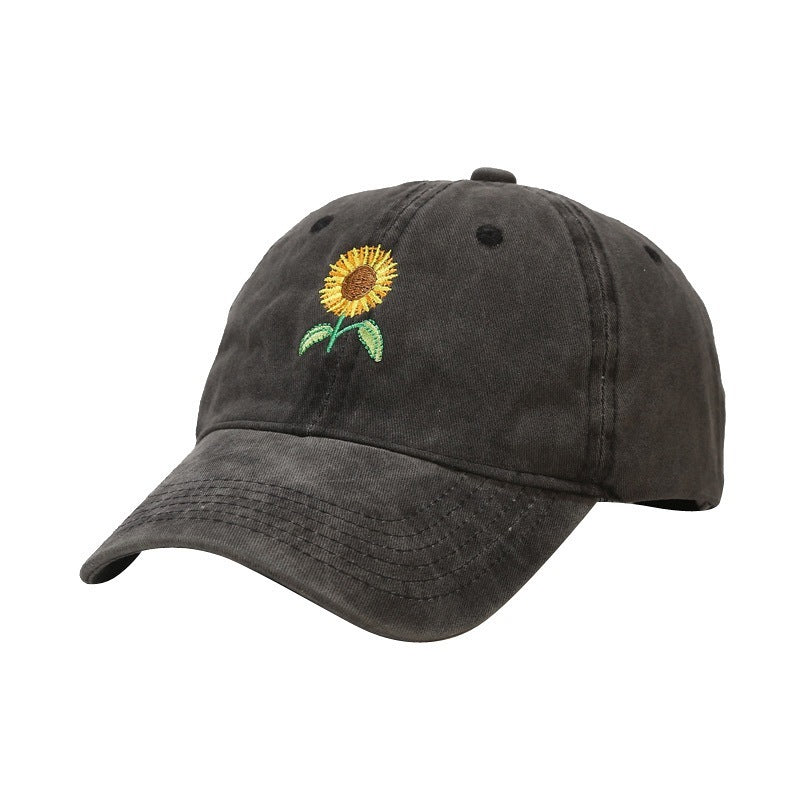 Washed - out Vintage SUNFLOWER Embroidered Peaked Cap Outdoor Travel - Gobuy Fashion