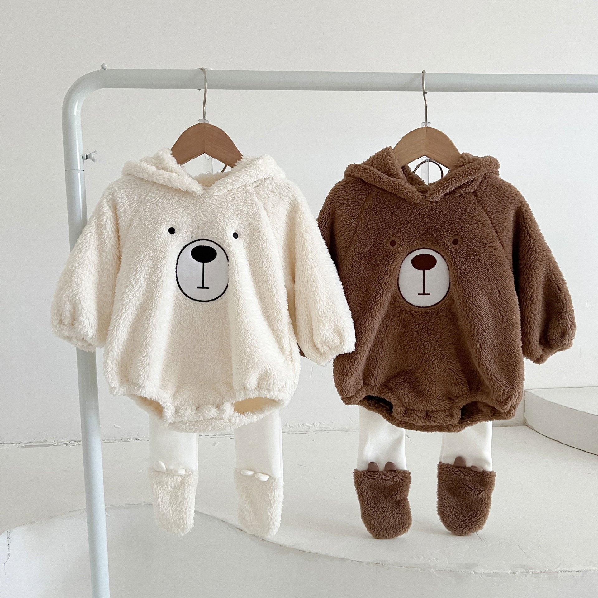 Ins Baby Hooded Bear Plush Romper For Warmth GO buy