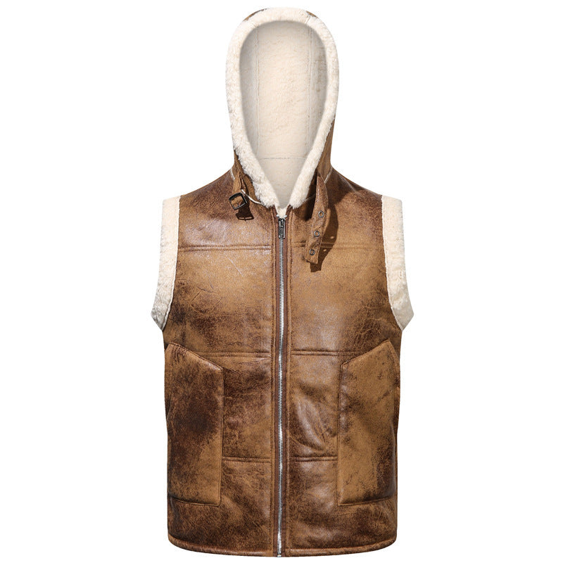Fur One-piece Coat Men's Solid Color Zipper Vest GO buy
