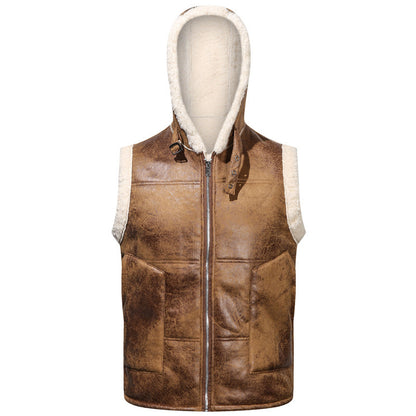 Fur One-piece Coat Men's Solid Color Zipper Vest GO buy