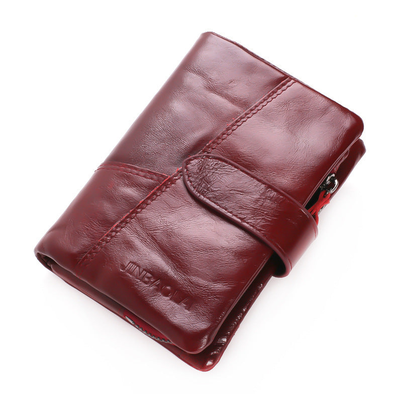 First Layer Cowhide Men's Wallet Vintage Zipper Buckle Leather Short Wallet GO Buy