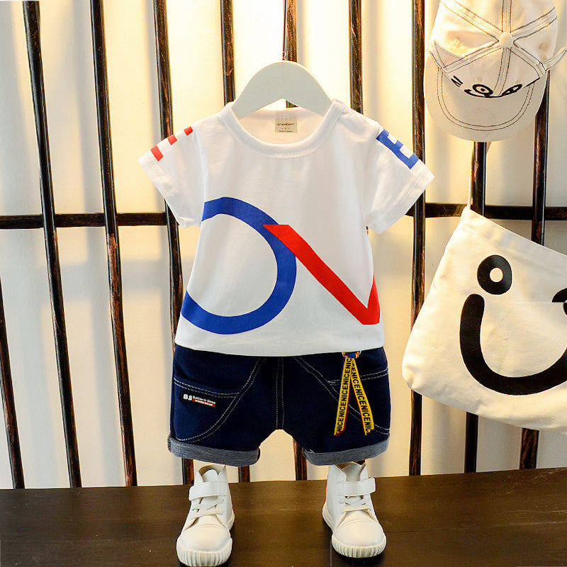 Summer Letter Lapel Short Sleeve Two-piece Suit GO buy