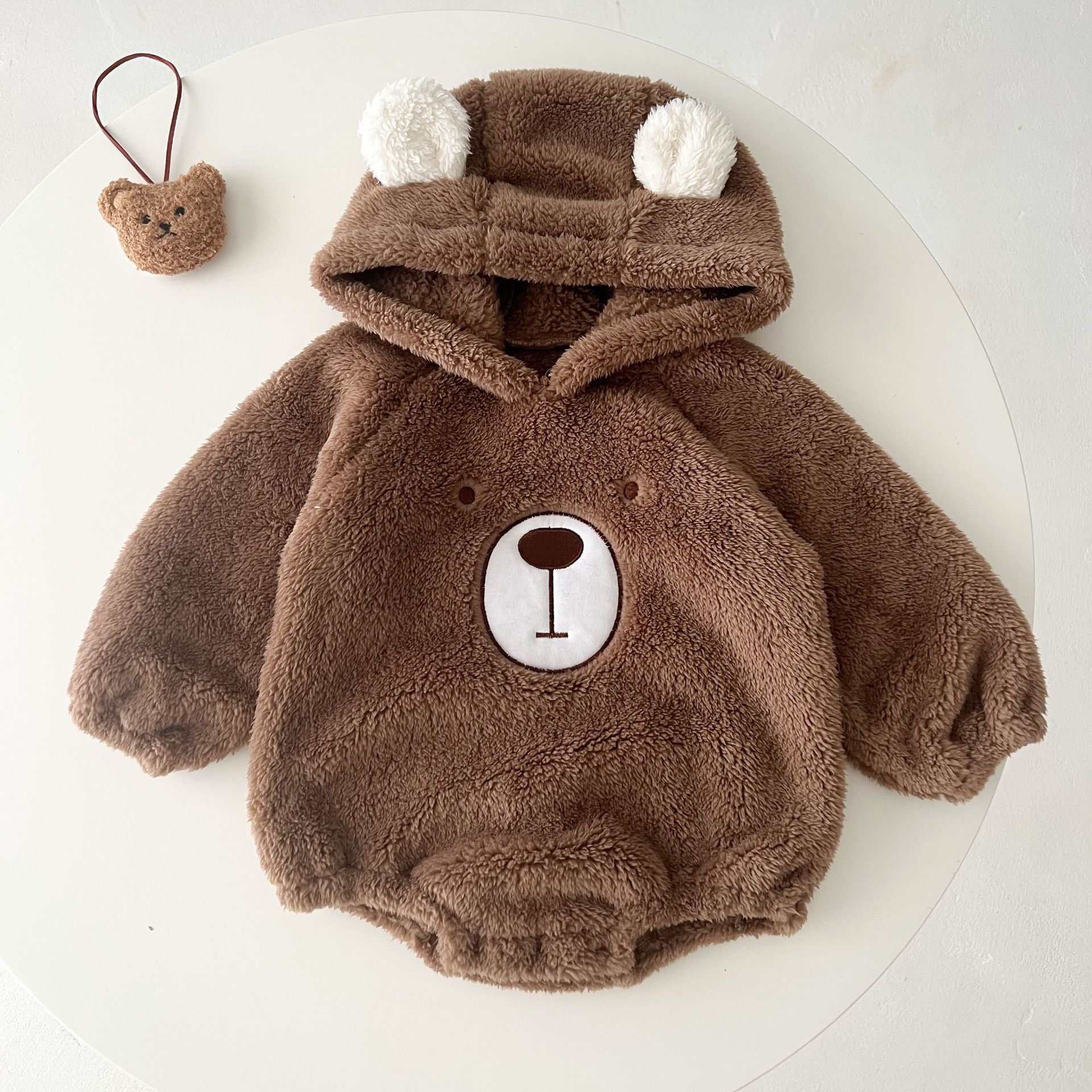 Ins Baby Hooded Bear Plush Romper For Warmth GO buy
