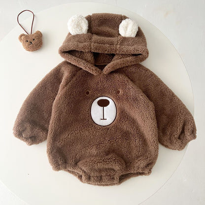 Ins Baby Hooded Bear Plush Romper For Warmth GO buy
