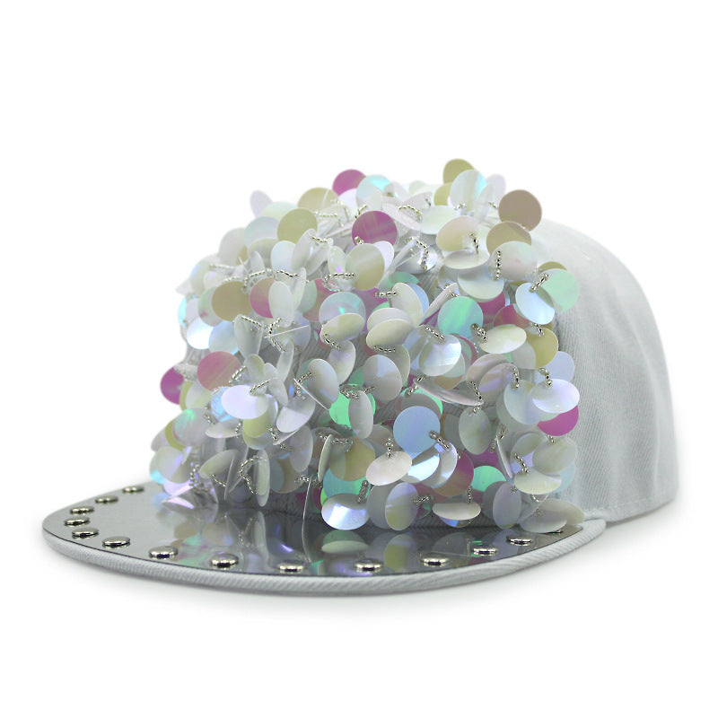 Men's Hip Hop Peaked Flower Sequins Flat-brimmed Baseball Cap Gobuy Fashion