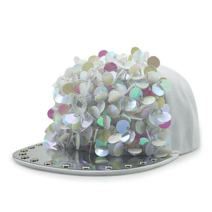Men's Hip Hop Peaked Flower Sequins Flat-brimmed Baseball Cap Gobuy Fashion