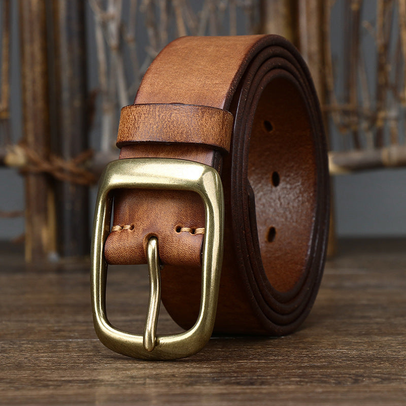 Men's Retro First Layer Pure Cattlehide Pin Buckle Belt GO Buy