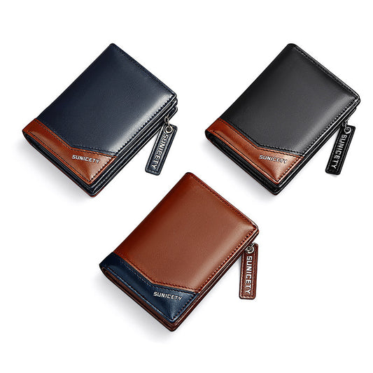 PU Leather Multifunctional Zipper Short Men's Wallet GO Buy