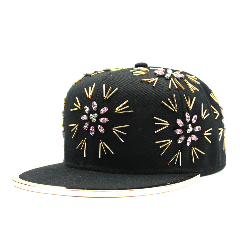 Men's Fireworks Colorful Crystals Metal Edging Hiphop Performance Peaked Cap Gobuy Fashion