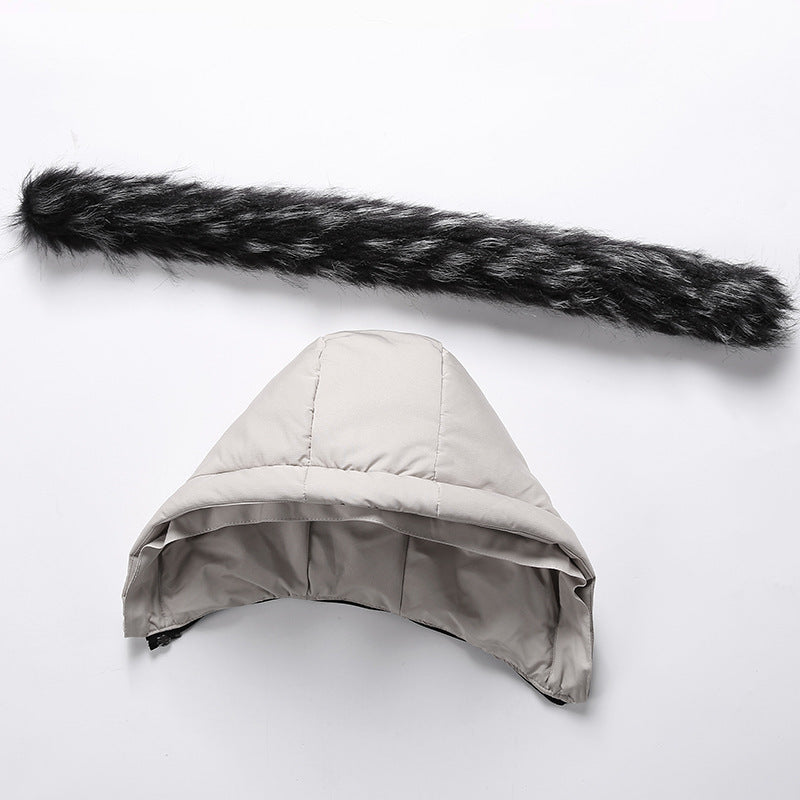 Trendy short padded coat with thick fur collar GO buy