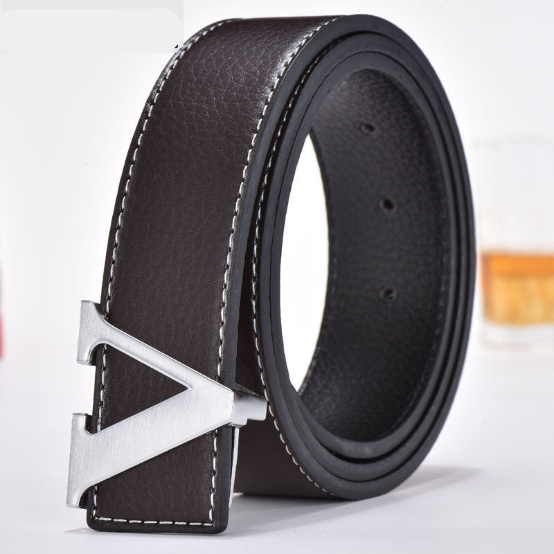 Korean fashion letter leather belt men's belt GO Buy