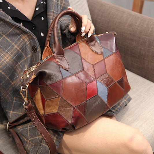 Contrasting Top Layer Cowhide One-shoulder Handbag GO Buy