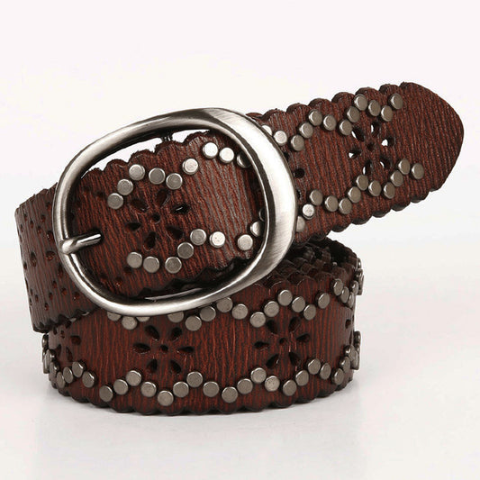 Lace rivet leather belt head layer cowhide women's belt GO Buy