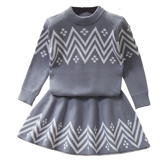 Casual Pullover Sweater And Children's Western Style Knitted Skirt GO buy