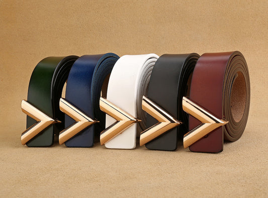 Ladies Luxury Leather Alloy V-Shaped Buckle High Quality Fashion Women's Belt GO Buy
