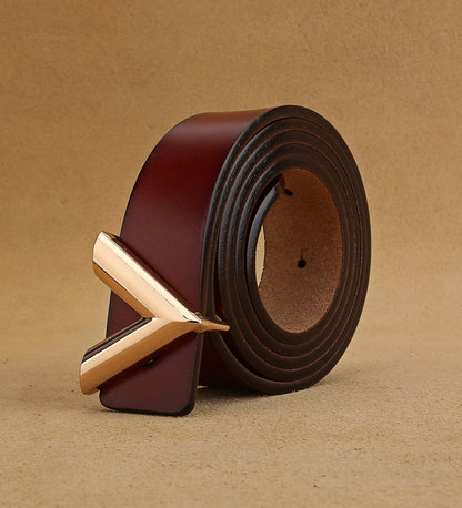 Ladies Luxury Leather Alloy V-Shaped Buckle High Quality Fashion Women's Belt GO Buy