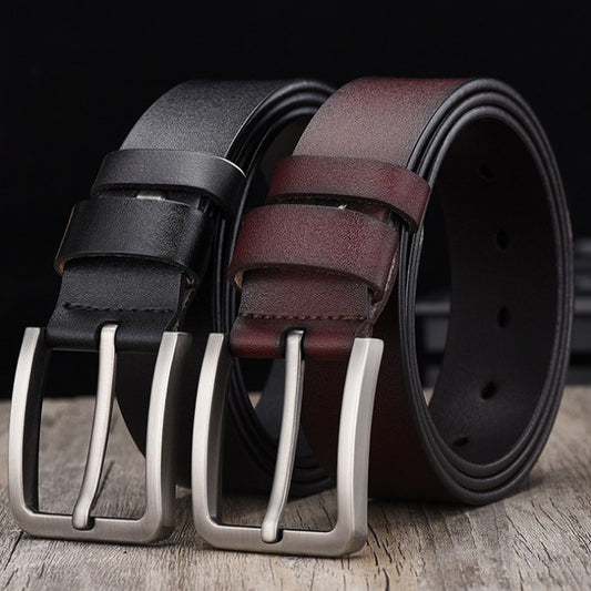 Leather Cowskin Vintage Jean Belt Pin Buckle Simple Men's Belt Wide GO Buy