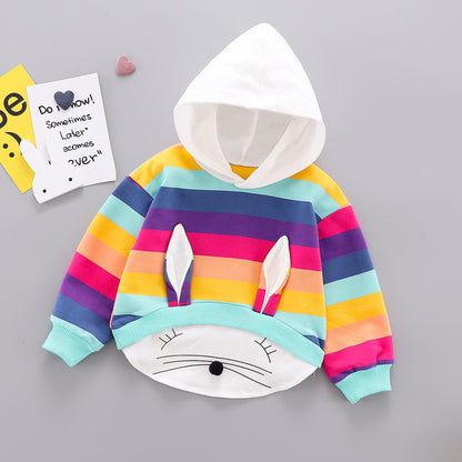Baby Girl Long-Sleeved T-Shirt Children's Clothing Long-Distance Ear Hooded Clothing GO buy