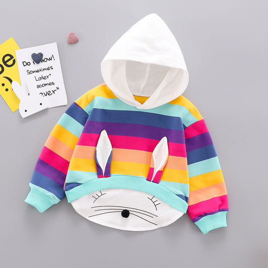 Baby Girl Long-Sleeved T-Shirt Children's Clothing Long-Distance Ear Hooded Clothing GO buy