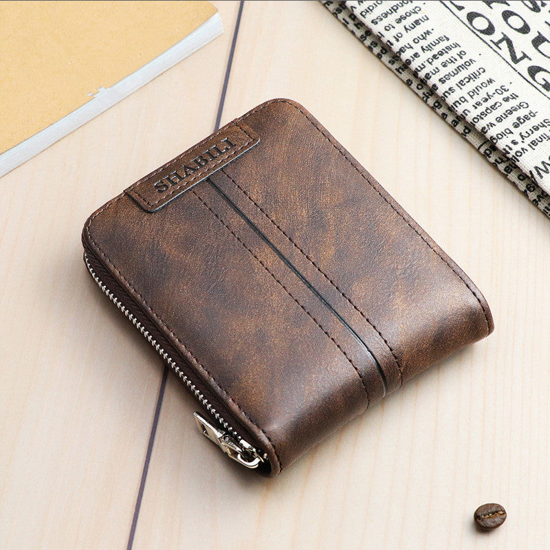 Fashion Men'S Short Wallet, Classic Hot Style, Horizontal Style, Large Capacity Zipper, Multi-Card Business Wallet GO Buy
