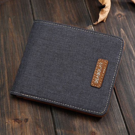 Hot-Selling Men's Short Wallet Student Japanese and Korean Casual Canvas Wallet Horizontal Ultra-thin Simple Wallet Trend GO Buy