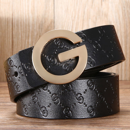 Men'S Belt Leather Middle-Aged And Young Korean Letter G Youth Belt Smooth Buckle Top Layer Pure Cowhide Belt Men GO Buy