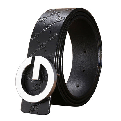 Men'S Belt Leather Middle-Aged And Young Korean Letter G Youth Belt Smooth Buckle Top Layer Pure Cowhide Belt Men GO Buy