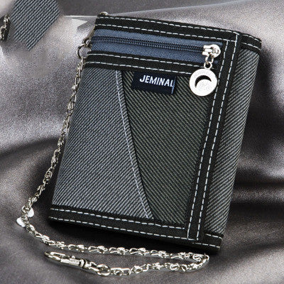 Men's Contrasting Color Casual Canvas 3 Fold Short Wallet GO Buy