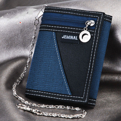 Men's Contrasting Color Casual Canvas 3 Fold Short Wallet GO Buy