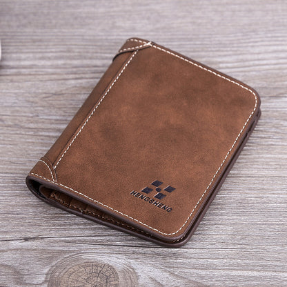 Men's Wallet Short Frosted Leather Wallet Retro Tri-fold Vertical Wallet With Multi-card Slots GO Buy